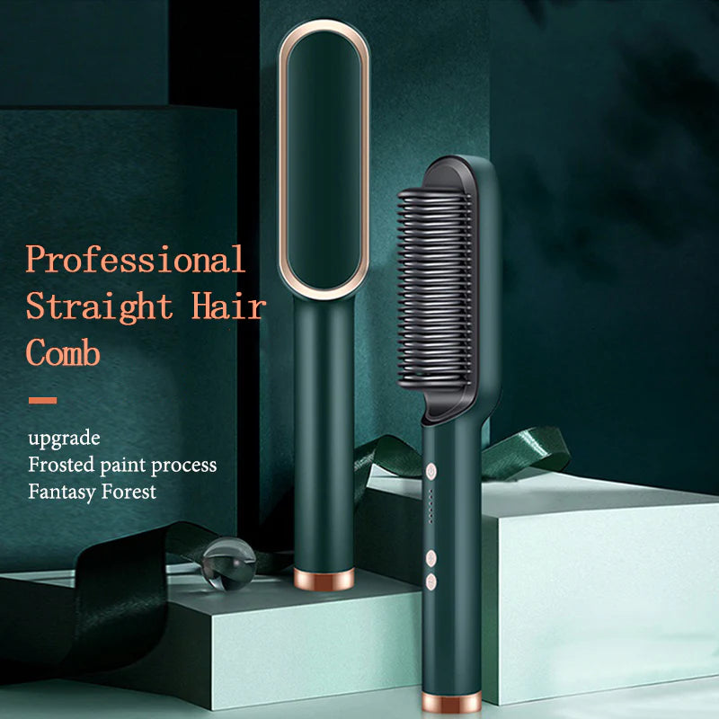 2-in-1 Hair Straightener Brush & Curling Comb | Professional Salon at Home