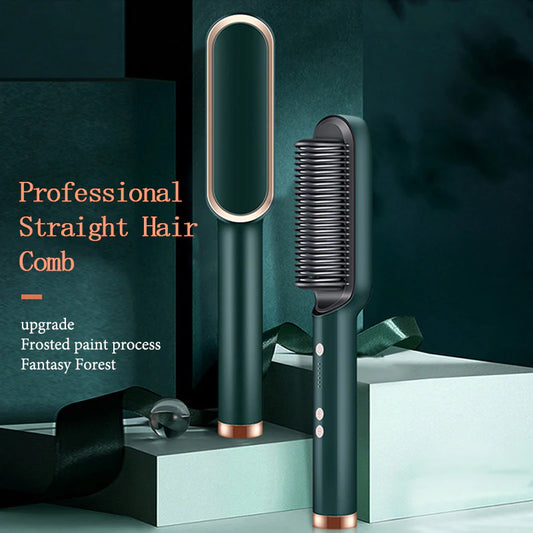 2-in-1 Hair Straightener Brush & Curling Comb | Professional Salon at Home