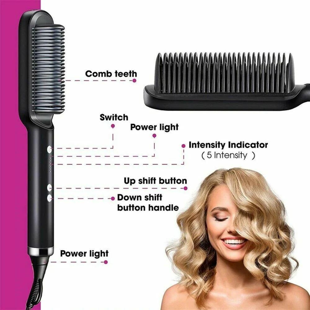 2-in-1 Hair Straightener Brush & Curling Comb | Professional Salon at Home
